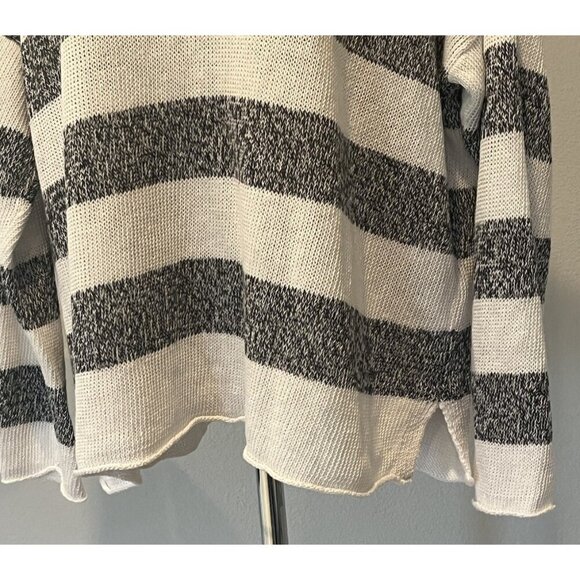Eileen Fisher White Gray Stripes 100% Organic Linen Knit Sweater Pullover - Picture 6 of 9